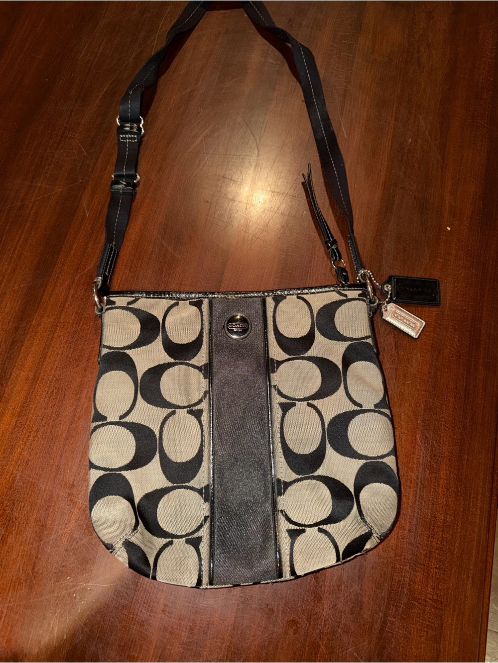 Coach Signature C Black Khaki Monogram Shoulder Bag Y2K